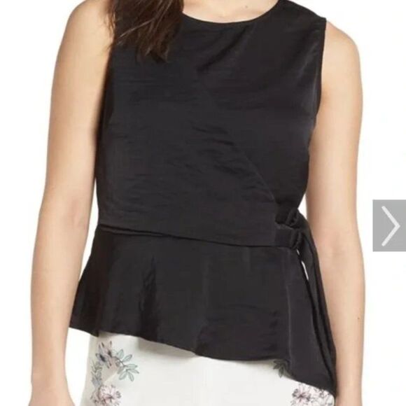 🔅 VINCE CAMUTO 🔅 Faux Wrap Sleeveless Asymmetrical Blouse - [size XL in Black] - Picture 1 of 12
